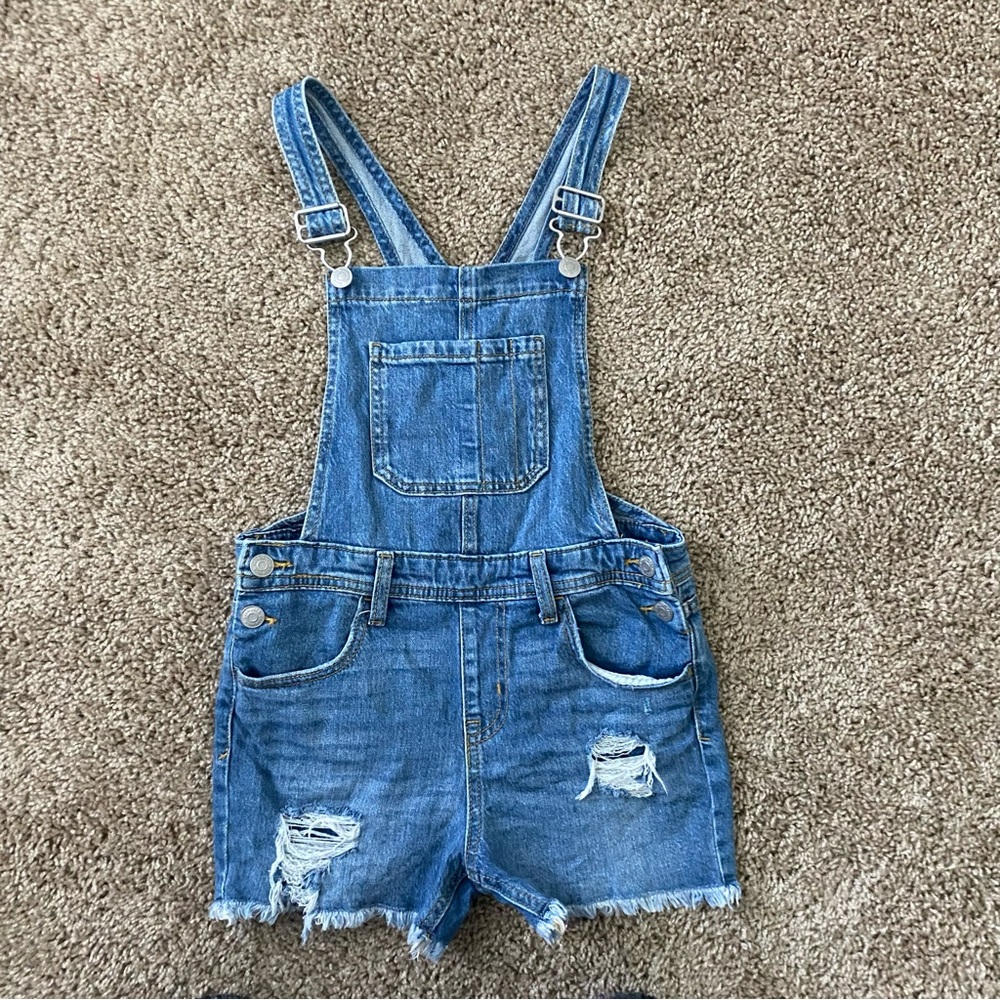 Girls Medium Wash Cat and Jack Distressed Shortall - Picture 1 of 3